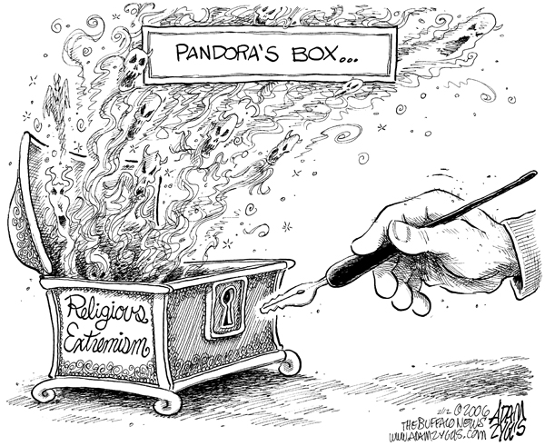 pandora's box, muhammad cartoons, religious extremism
