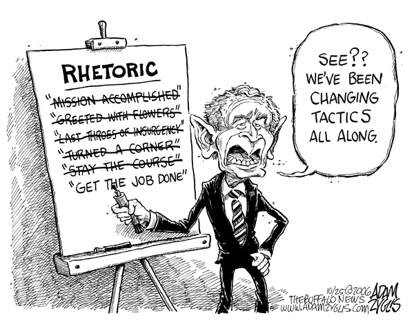 bush; rhetoric; iraq; stay the course