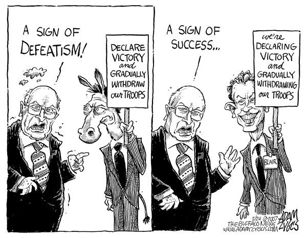 cheney; blair; iraq; democrats; defeatism