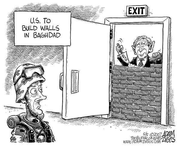 bush; iraq; walls; baghdad; veto; exit