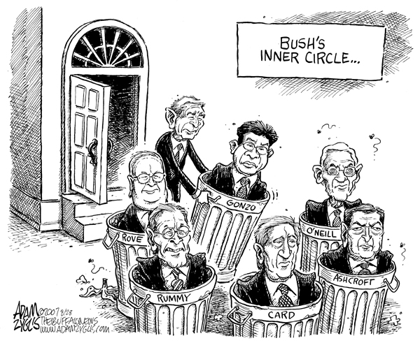 inner circle, bush, gonzales, resigns, trash