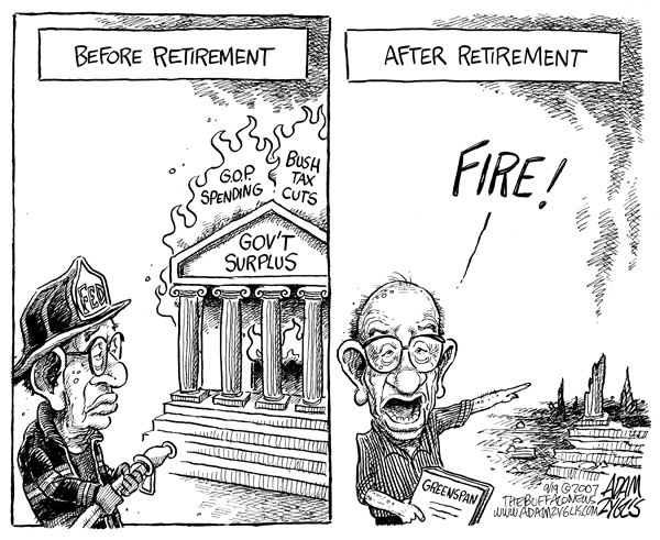 greenspan, bush, gop, spending, retirement, fire