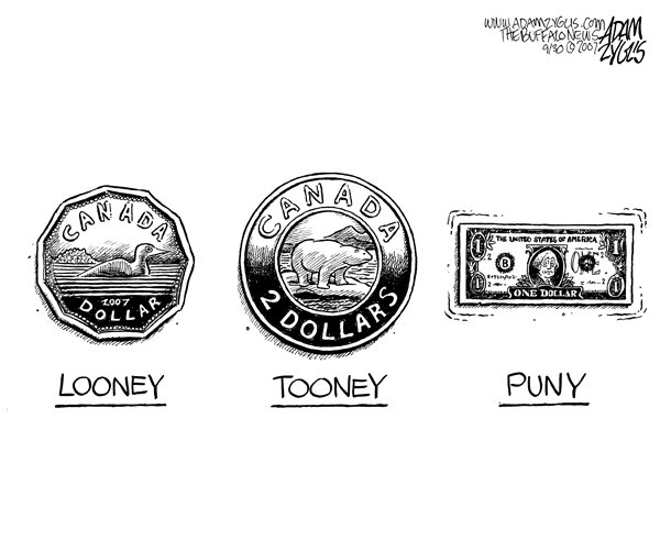 us dollar, american, canadian, looney, tooney, puny