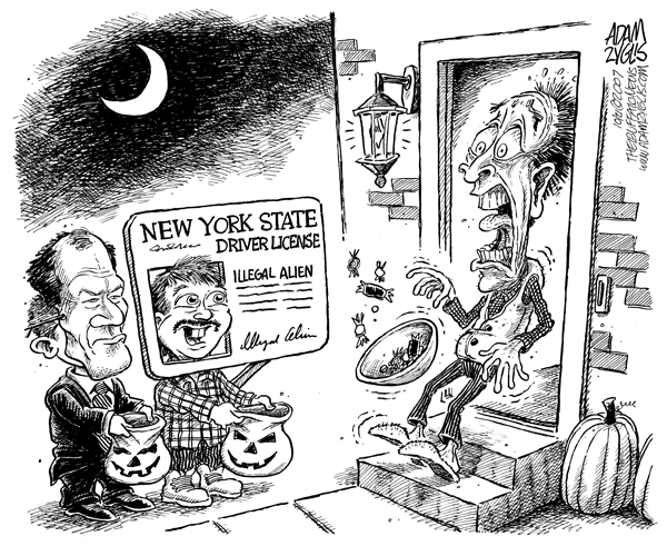 spitzer, halloween, licenses, illegal, immigrants