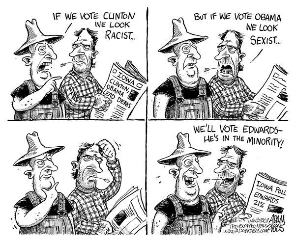 iowa, minority, sexist, racist, poll, clinton, obama