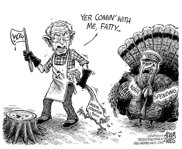 thanksgiving, veto, bush, war spending, health, education, turkey