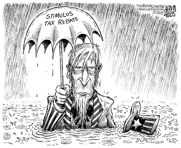 america, economy, recession, stimulus, tax rebate, umbrella, flood, raining