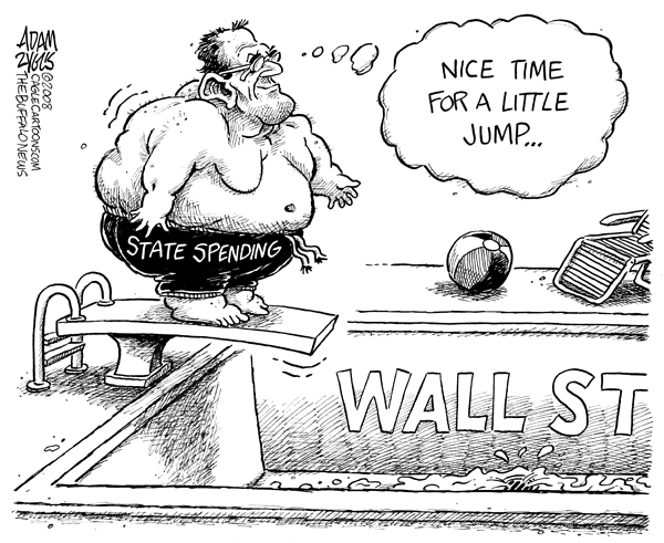 spitzer, albany, new york, ny, state, spending, deficit, jump, wall street, recession, swimming pool