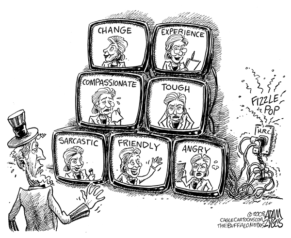 hillary, clinton, tv, personalities, messages, campaign, change, experience, sarcastic, angry, tough, 2008, presidential, race, primaries