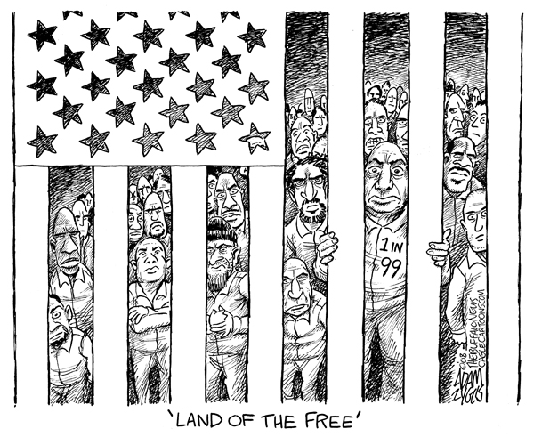 usa, land of the free, 1 in 99, prison population, inmates, jail, flag, us