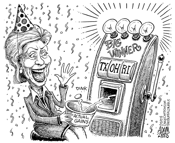 hillary, clinton, big winner, lottery, slot machine, texas, ohio, rhode island, delegates, democrats, primary, presidential, race, elections, 2008