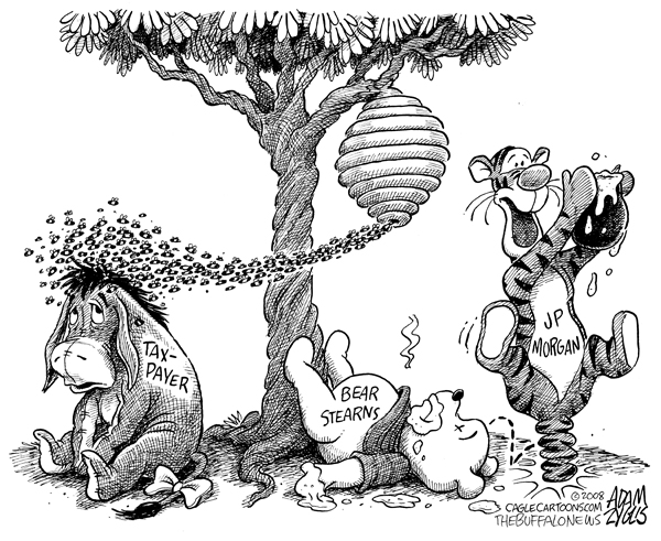 bear stearns, taxpayer, the fed, bailout, jp morgan, wall street, economy, winnie the pooh, eeyore, tigger