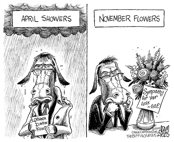 april showers, spring, democrats, obama, barack, hillary, clinton, fighting, primary, democrats, flowers, november, elections, 2008, presidential, race