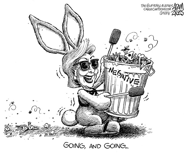 hillary, clinton, energizer bunny, going, negative, politics, obama, reverend wright