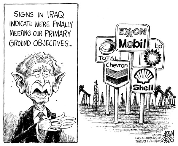 iraq, bush, goerge w, president, war, oil, ground objectives, signs