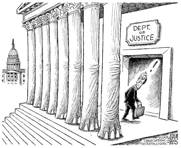 department of justice, gop, republican, politics, hiring, firing, attorneys, pillars, elephant, feet