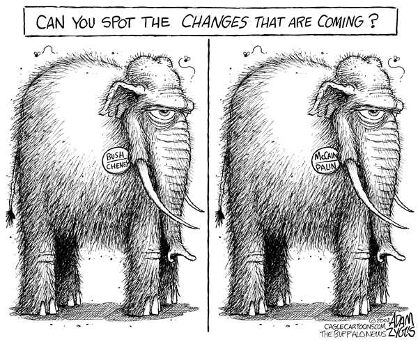 mccain, john, palin, sarah, bush, cheney, changes, gop, republican, wooly mammoth, conservative