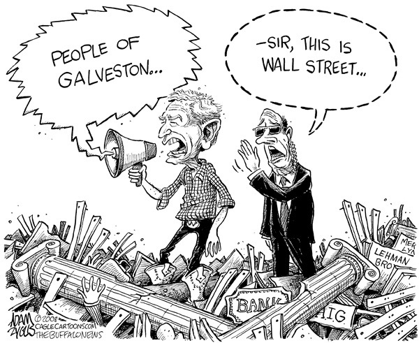 bush, galveston, texas, hurricane, devastation, wall street, banks, crash, aig, lehman brothers, merril lynch, recession, economy