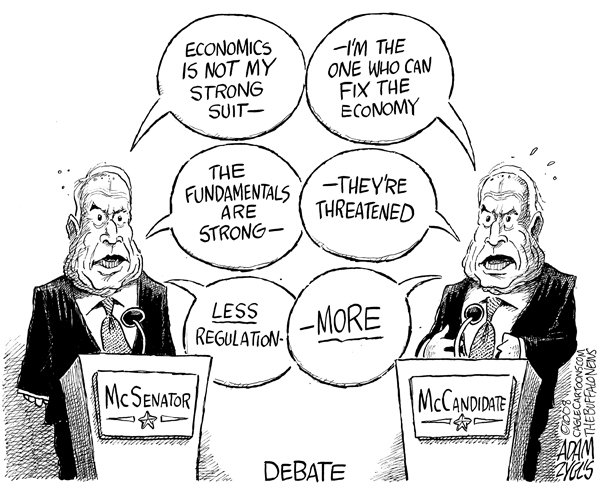 mccain, john mccain, debate, economics, fundamentals, regulation, flip flops