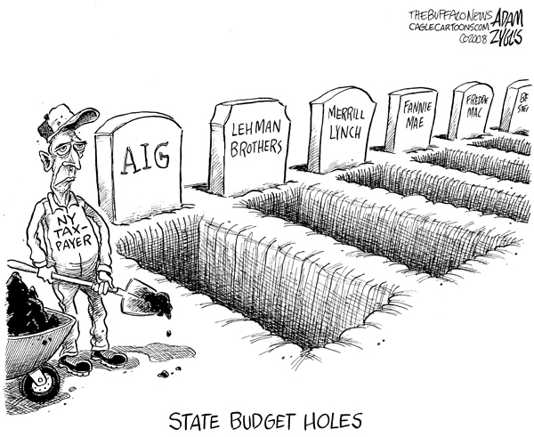 albany, state budget, new york, budget holes, wall street, compainies, grave holes, digging, grave digger