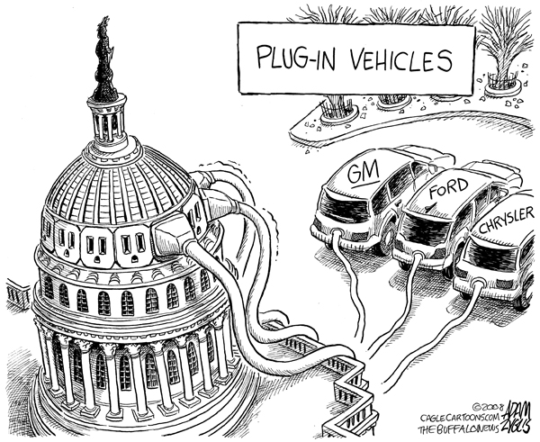 plug-in vehicles, hybrid, cars, big auto, big three, gm, ford, general motors, chrysler, congress, bailout, capitol building