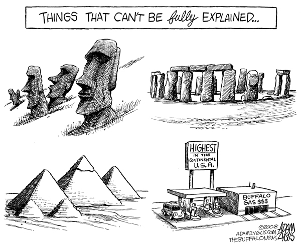 gas prices, wny, buffalo, highest, continental usa, easter island, heads, stonehenge, pyramids, giza